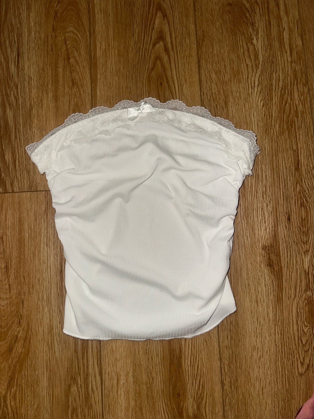 White Lace Trim Strapless Tube Top